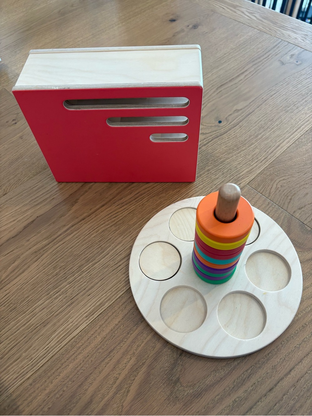 Wooden Rainbow Stacking Peg Toy - Red & Multicolor
